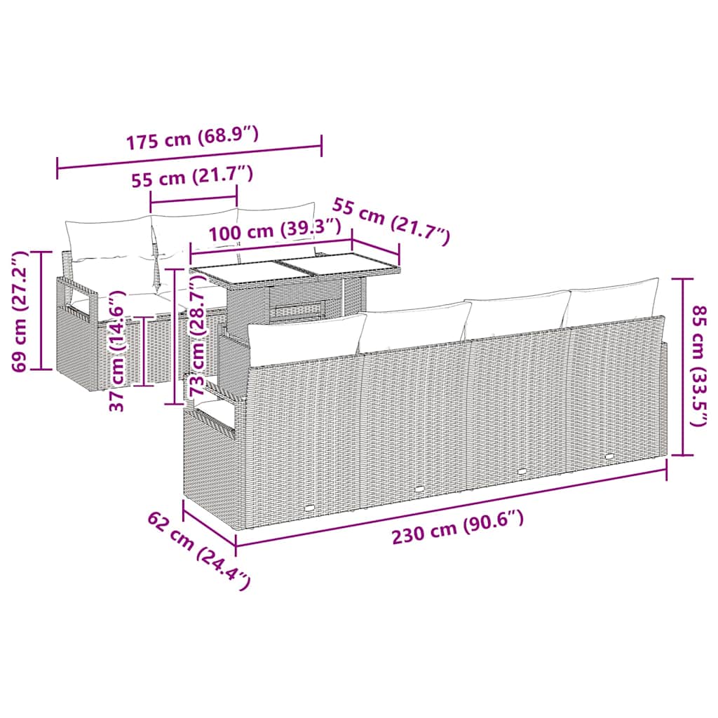 Tuin Sofa Set 8 st 7-Aantal zitplaatsen Lichtgrijs poly rattan