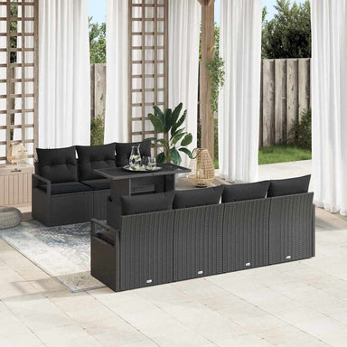 Tuin Sofa Set 8 st 7-Aantal zitplaatsen Zwart poly rattan