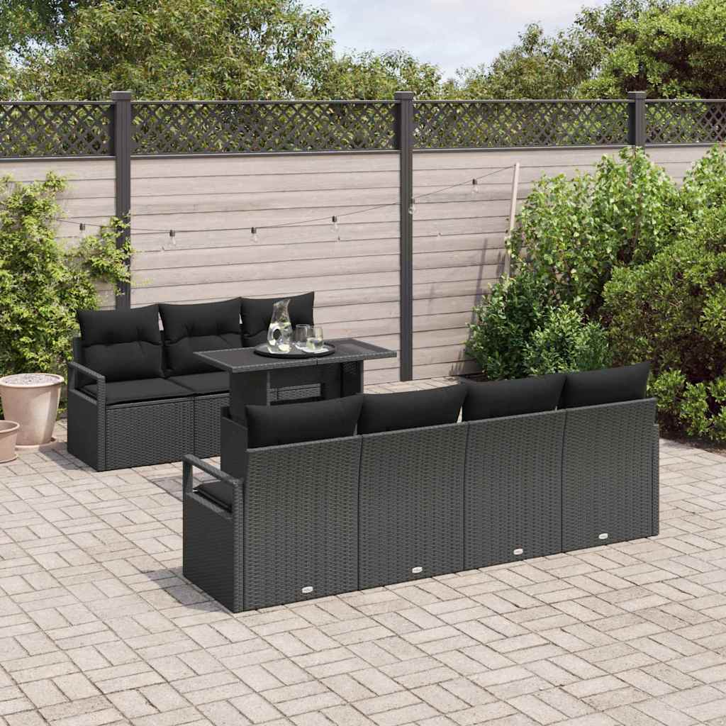 Tuin Sofa Set 8 st 7-Aantal zitplaatsen Zwart poly rattan