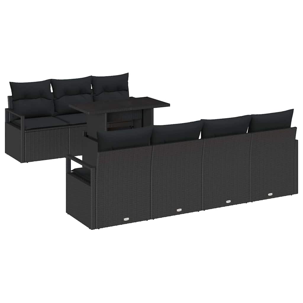Tuin Sofa Set 8 st 7-Aantal zitplaatsen Zwart poly rattan