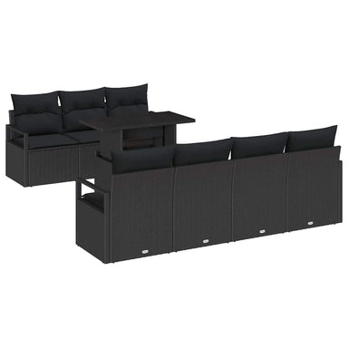 Tuin Sofa Set 8 st 7-Aantal zitplaatsen Zwart poly rattan