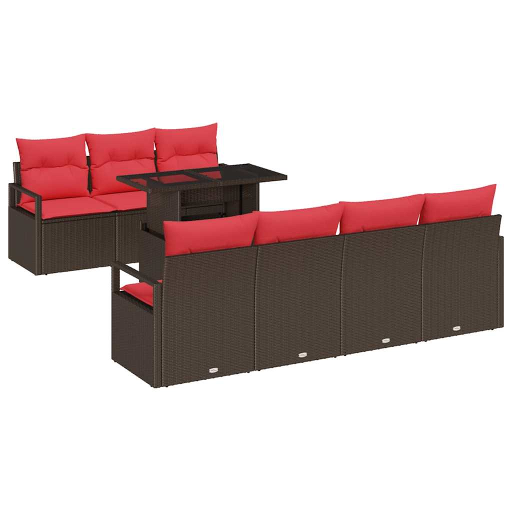 Tuin Sofa Set 8 st 7-Aantal zitplaatsen Bruin en Rood