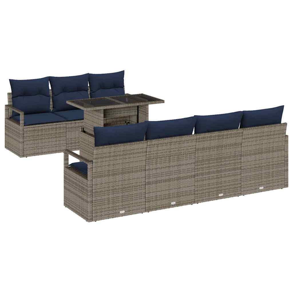 Tuin Sofa Set 8 st 7-Aantal zitplaatsen Grijs en Marineblauw