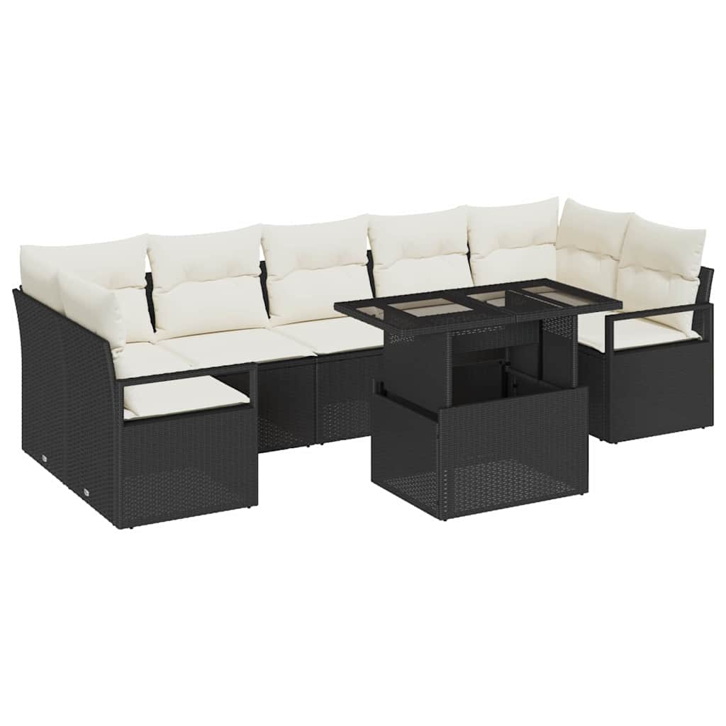 Tuin Sofa Set met kussen 8 pcs Zwart en crème poly rattan