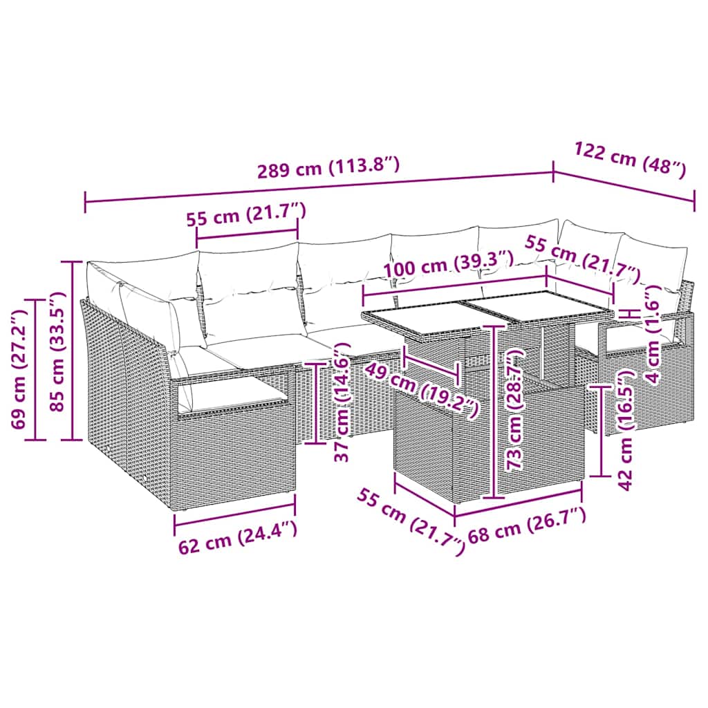 Tuin Sofa Set met kussen 8 pcs Zwart en crème poly rattan