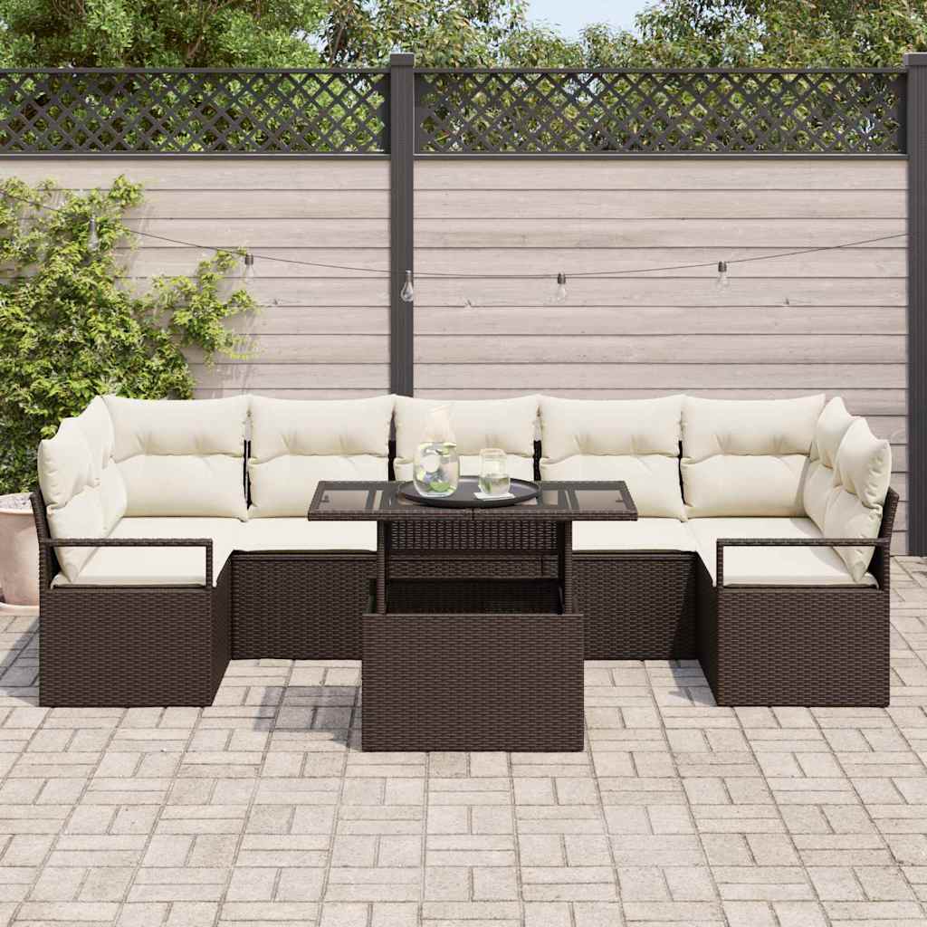 Tuin Sofa Set 8 st 7-Aantal zitplaatsen Bruin en Crème