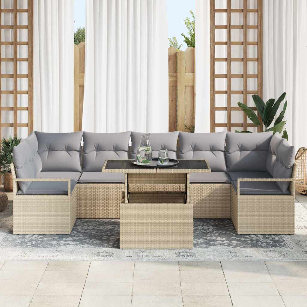 Tuin Sofa Set 8 st 7-Aantal zitplaatsen Beige en Licht Grijs