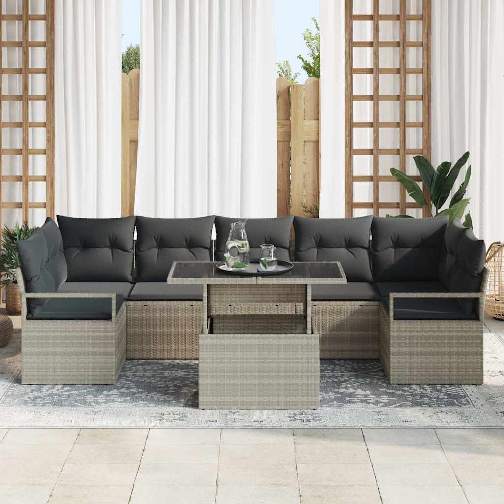 Tuin Sofa Set 8 st 7-Aantal zitplaatsen Lichtgrijs poly rattan