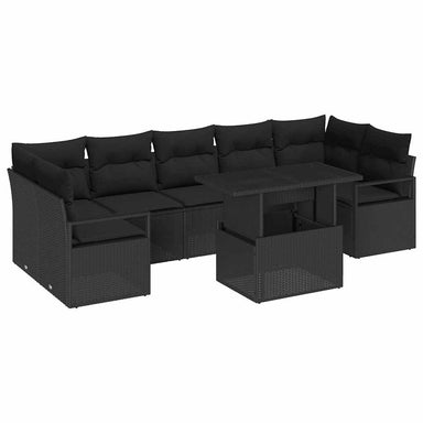Tuin Sofa Set 8 st 7-Aantal zitplaatsen Zwart poly rattan
