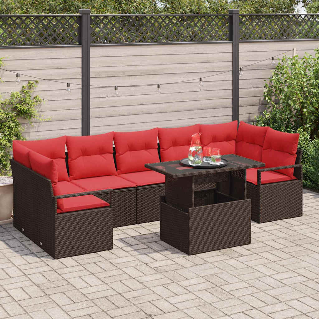 Tuin Sofa Set 8 st 7-Aantal zitplaatsen Bruin en Rood
