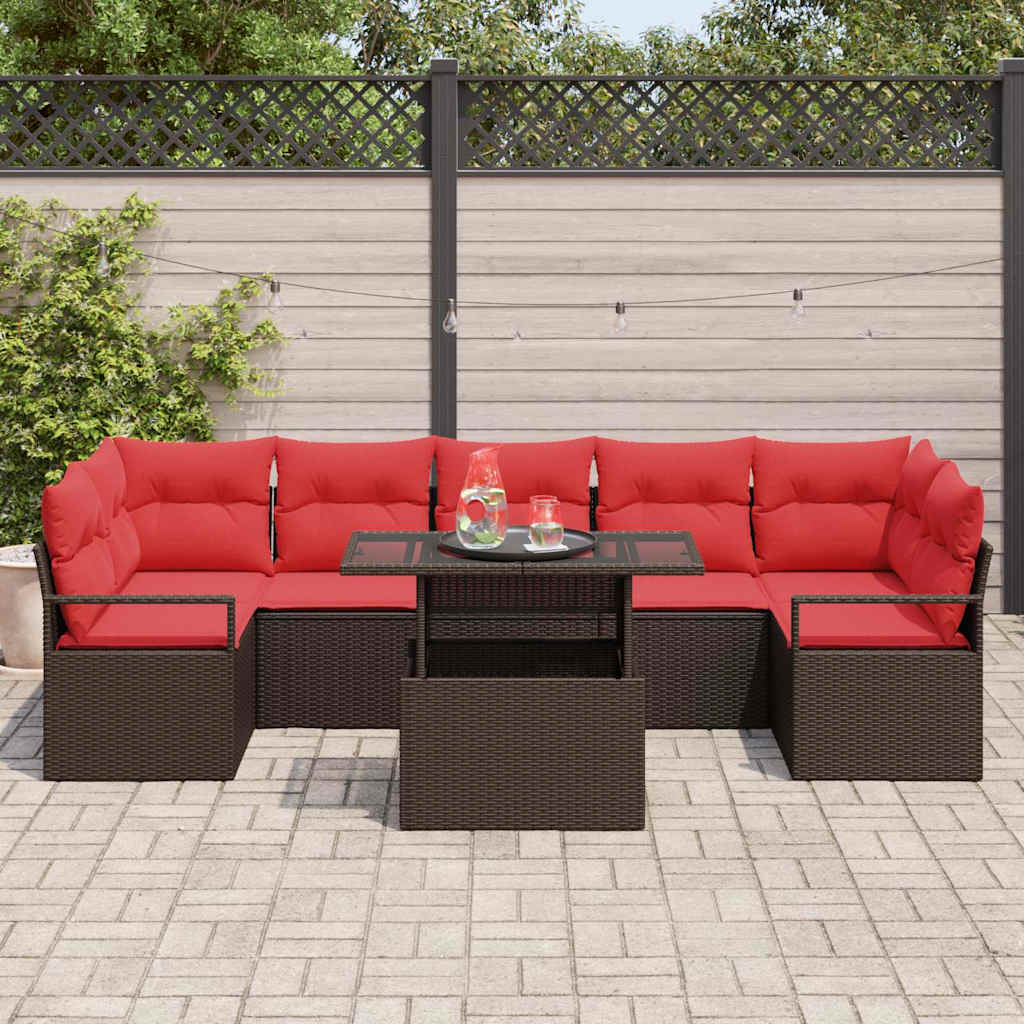 Tuin Sofa Set 8 st 7-Aantal zitplaatsen Bruin en Rood