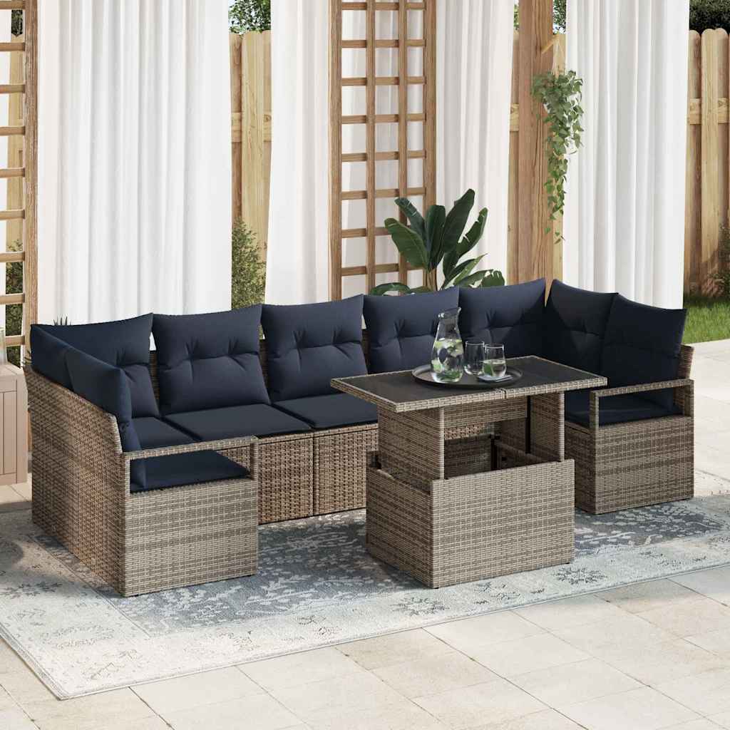Tuin Sofa Set 8 st 7-Aantal zitplaatsen Grijs en Marineblauw