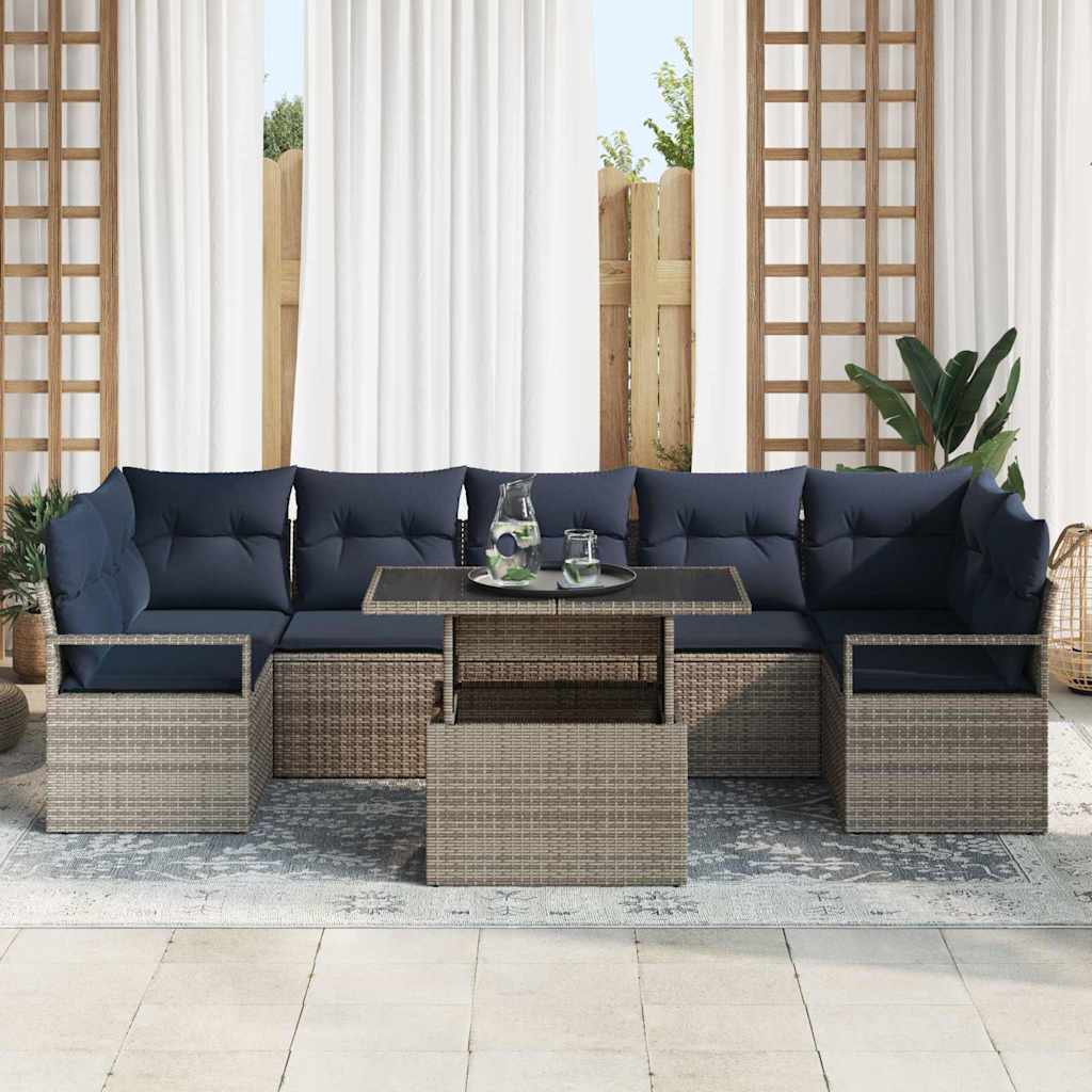 Tuin Sofa Set 8 st 7-Aantal zitplaatsen Grijs en Marineblauw