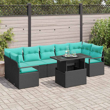 Tuin Sofa Set 8 st 7-Aantal zitplaatsen Zwart en Blauw