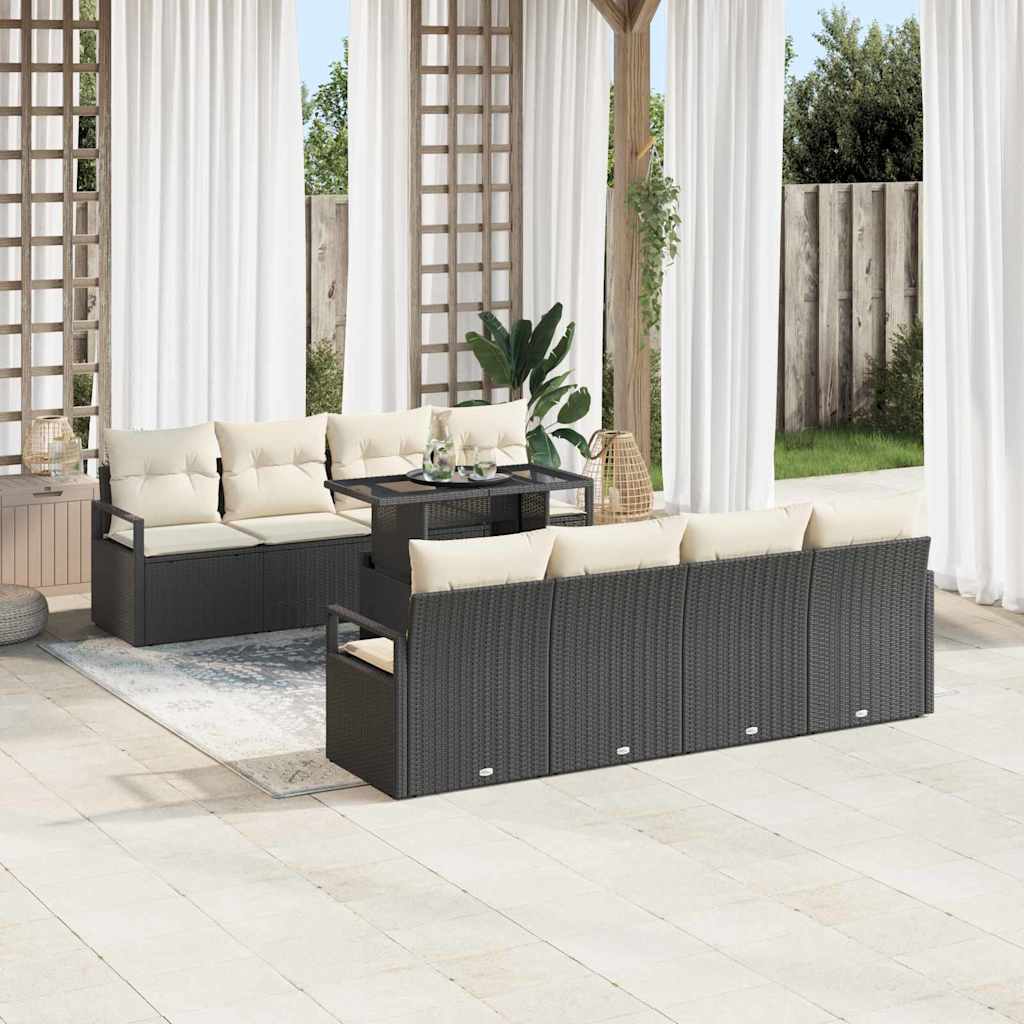 Tuin Sofa Set 9 st 6-Aantal zitplaatsen Zwart en Crème