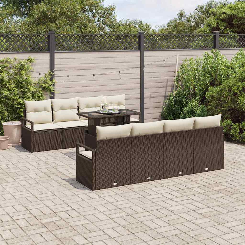 Tuin Sofa Set 9 st 6-Aantal zitplaatsen Bruin en Crème