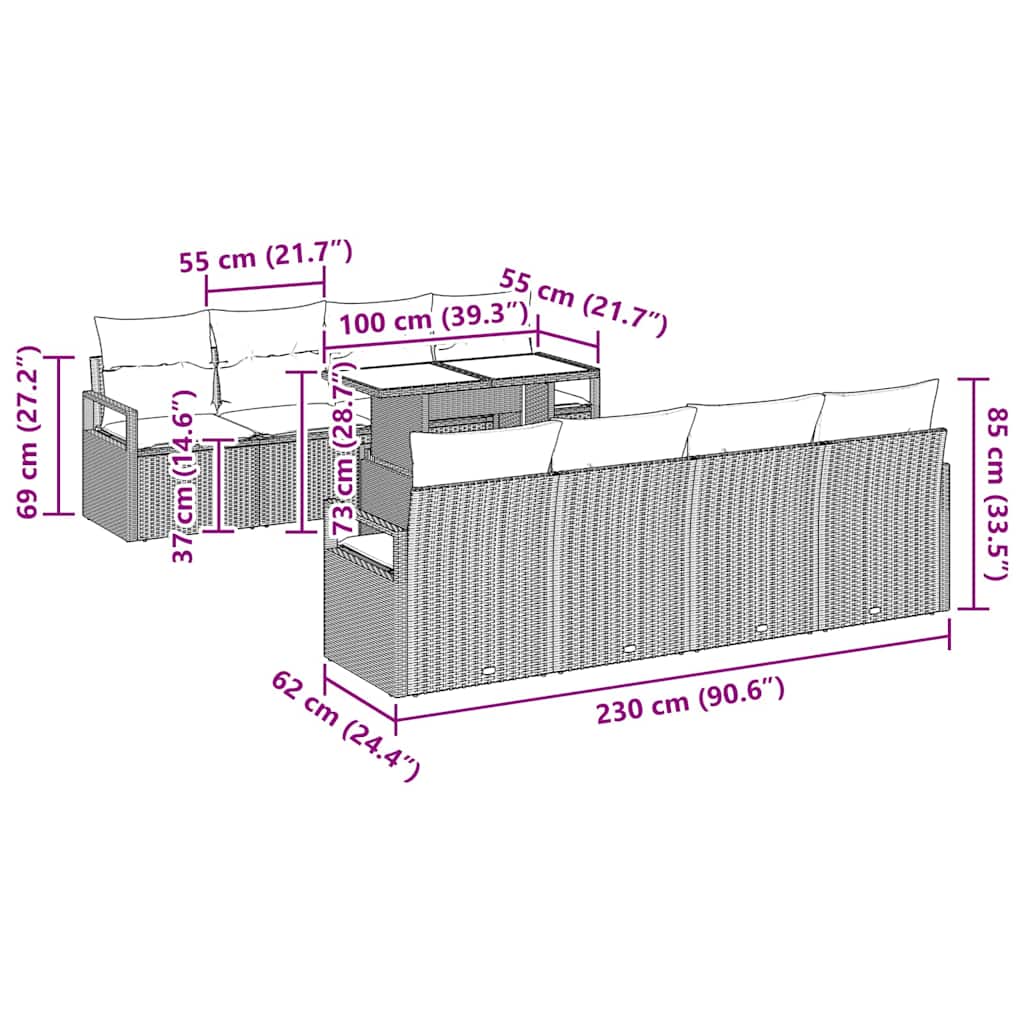 Tuin Sofa Set 9 st 6-Aantal zitplaatsen Bruin en Crème