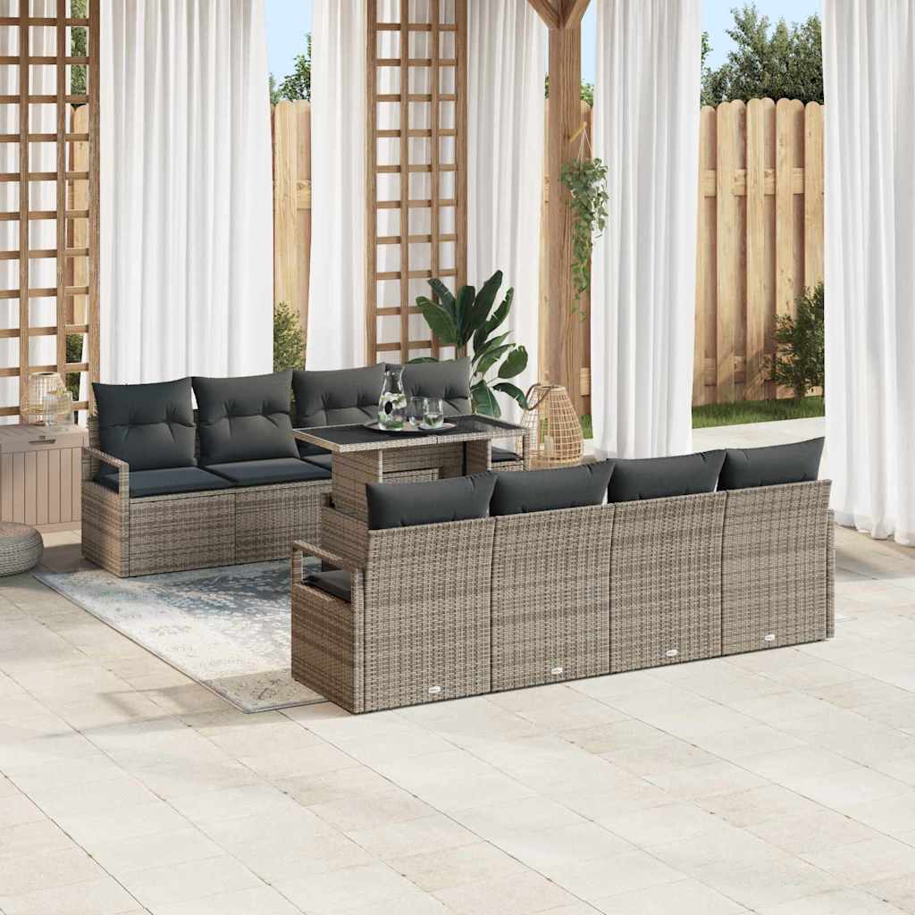 Tuin Sofa Set 9 st 6-Aantal zitplaatsen Grijs poly rattan