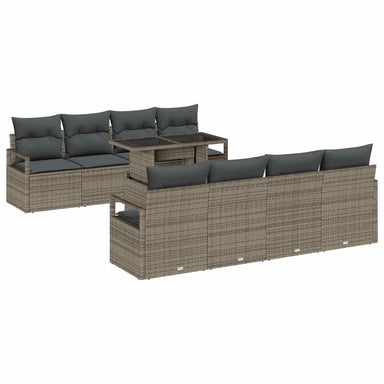 Tuin Sofa Set 9 st 6-Aantal zitplaatsen Grijs poly rattan