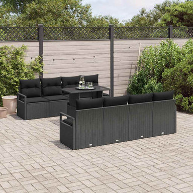 Tuin Sofa Set 9 st 6-Aantal zitplaatsen Zwart poly rattan