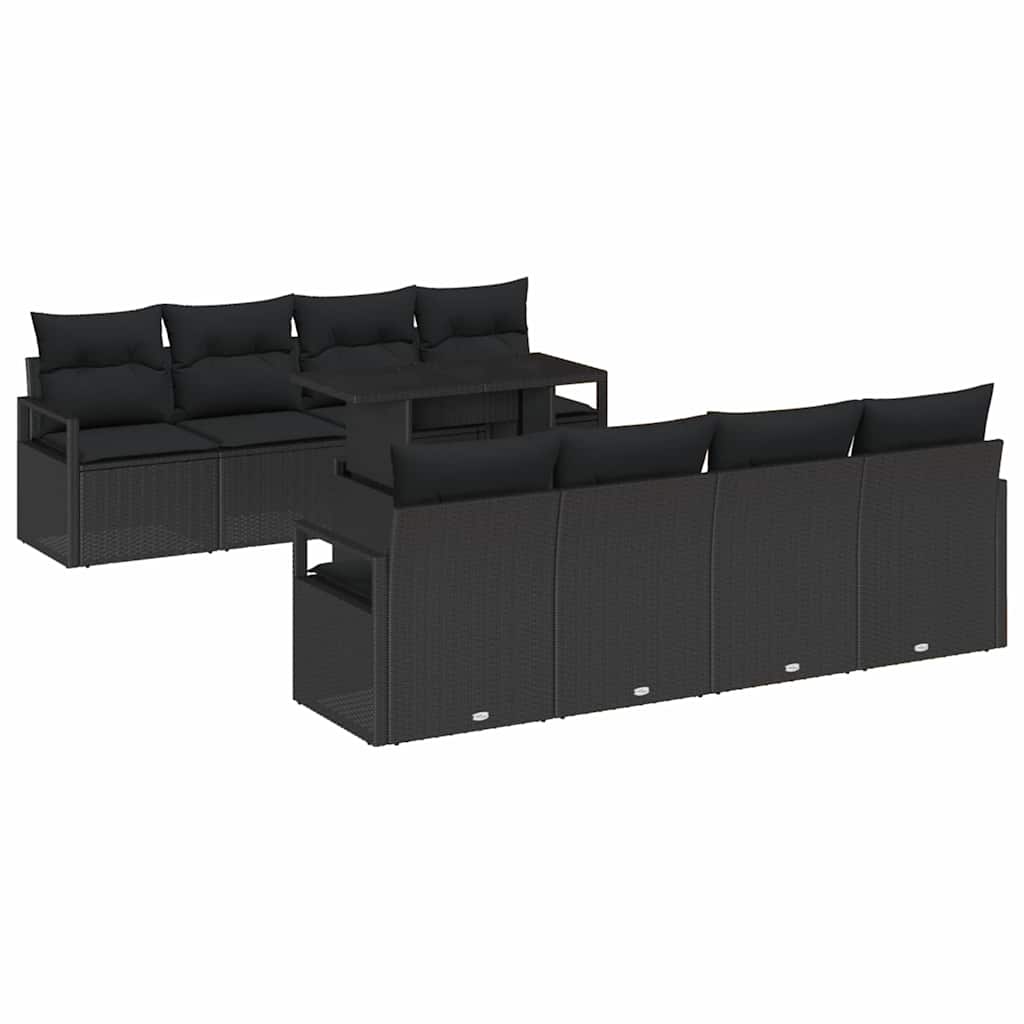 Tuin Sofa Set 9 st 6-Aantal zitplaatsen Zwart poly rattan