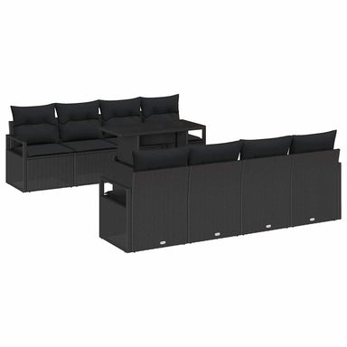Tuin Sofa Set 9 st 6-Aantal zitplaatsen Zwart poly rattan
