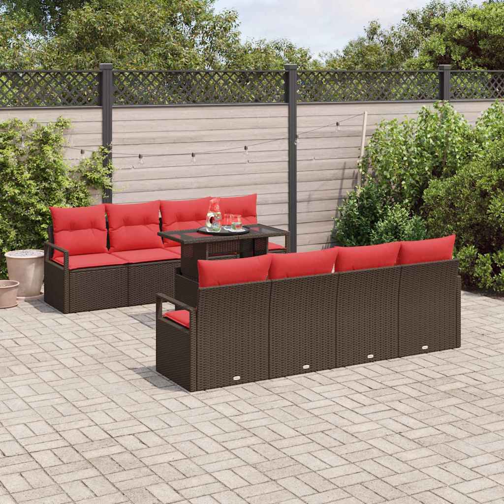 Tuin Sofa Set 9 st 6-Aantal zitplaatsen Bruin en Rood