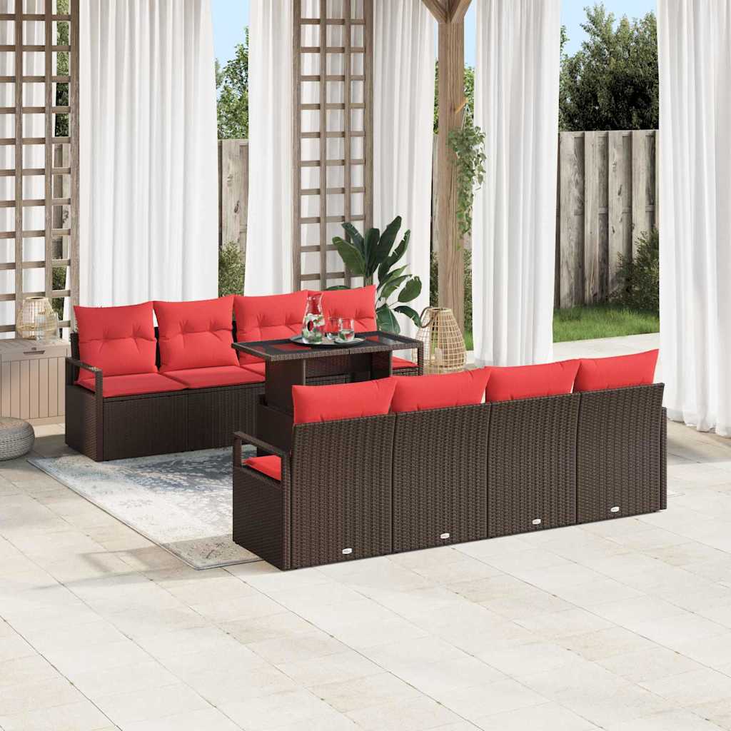 Tuin Sofa Set 9 st 6-Aantal zitplaatsen Bruin en Rood