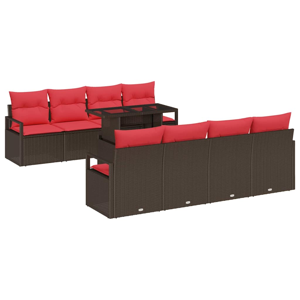 Tuin Sofa Set 9 st 6-Aantal zitplaatsen Bruin en Rood