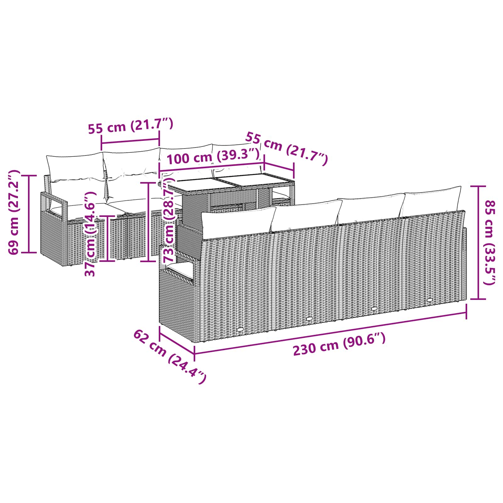 Tuin Sofa Set 9 st 6-Aantal zitplaatsen Bruin en Rood