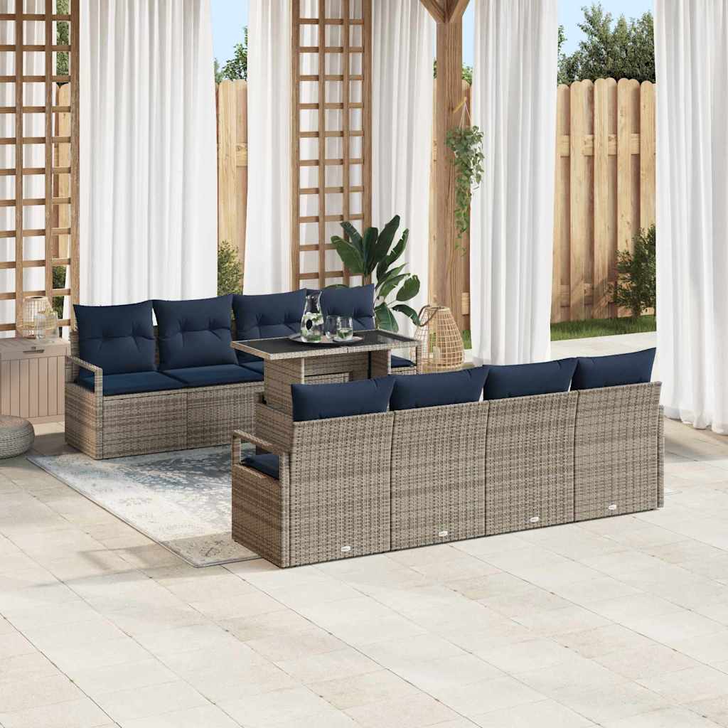 Tuin Sofa Set 9 st 6-Aantal zitplaatsen Grijs en Marineblauw
