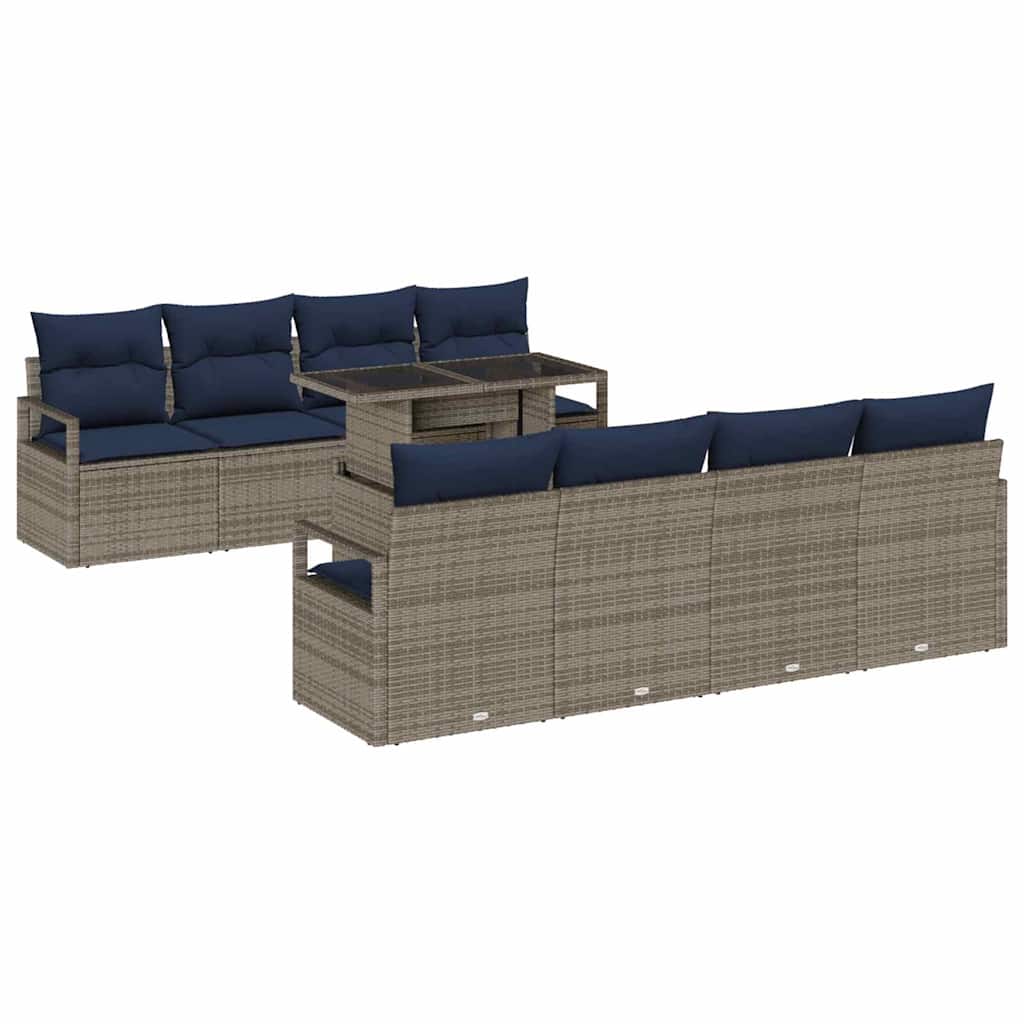 Tuin Sofa Set 9 st 6-Aantal zitplaatsen Grijs en Marineblauw