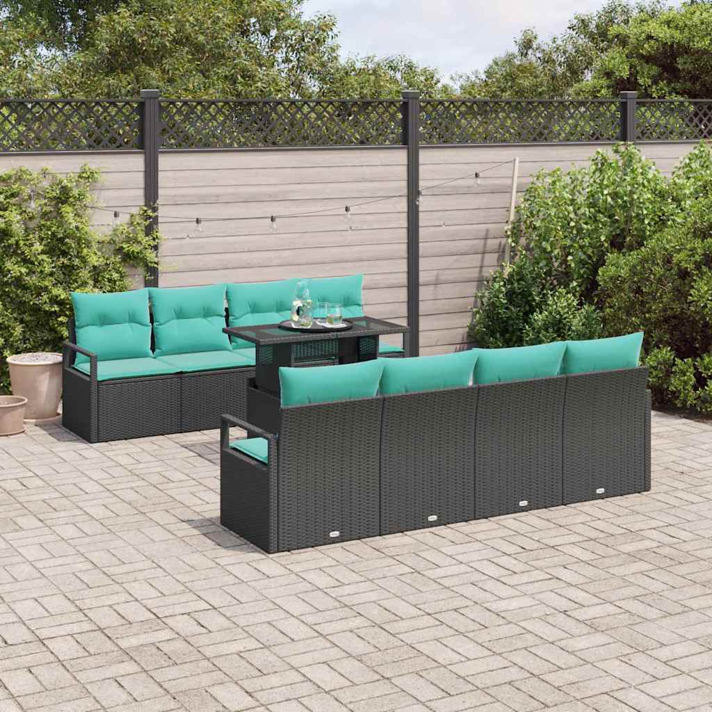 Tuin Sofa Set 9 st 6-Aantal zitplaatsen Zwart en Blauw