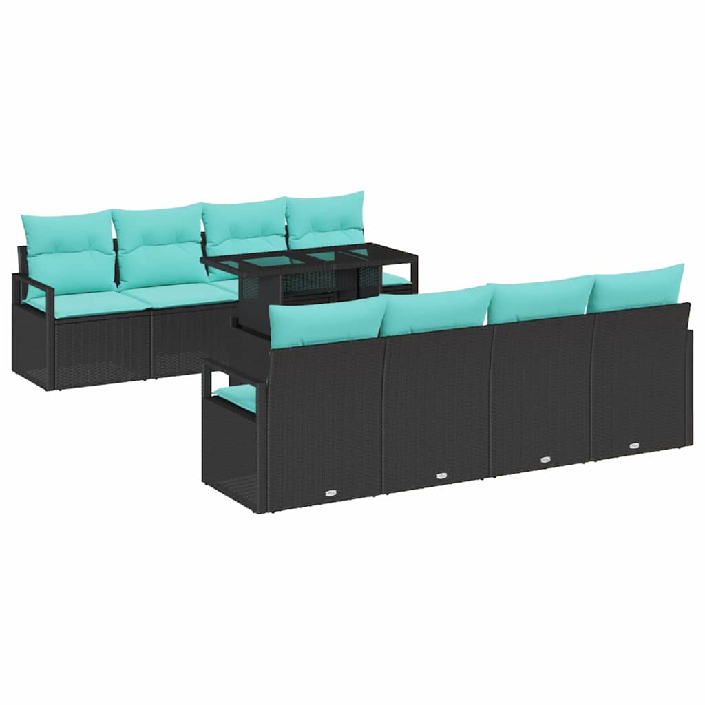 Tuin Sofa Set 9 st 6-Aantal zitplaatsen Zwart en Blauw