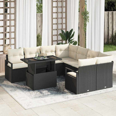 Tuin Sofa Set 9 st 8-Aantal zitplaatsen Zwart en Crème