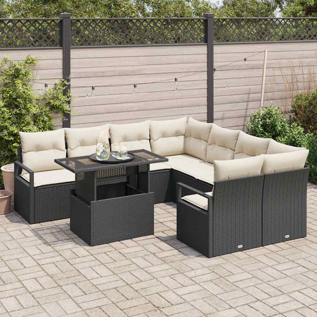 Tuin Sofa Set 9 st 8-Aantal zitplaatsen Zwart en Crème