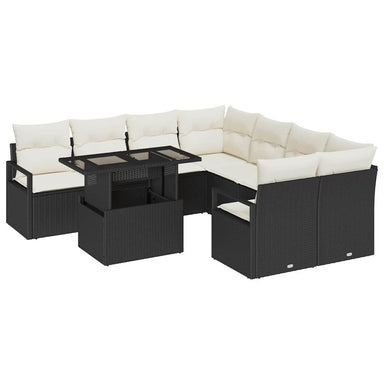 Tuin Sofa Set 9 st 8-Aantal zitplaatsen Zwart en Crème
