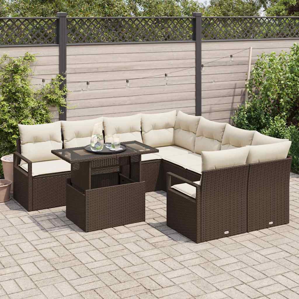 Tuin Sofa Set 9 st 8-Aantal zitplaatsen Bruin en Crème