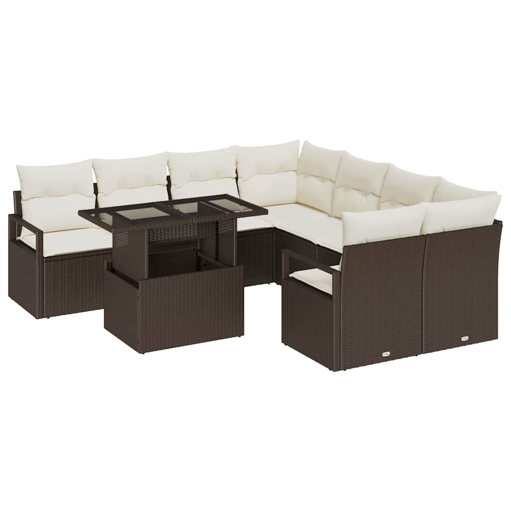 Tuin Sofa Set 9 st 8-Aantal zitplaatsen Bruin en Crème