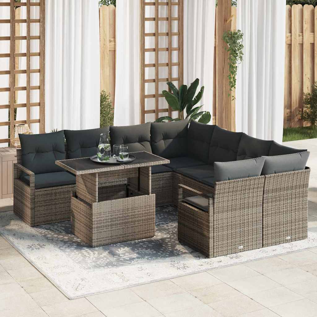 Tuin Sofa Set 9 st 8-Aantal zitplaatsen Grijs poly rattan