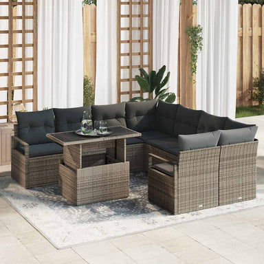 Tuin Sofa Set 9 st 8-Aantal zitplaatsen Grijs poly rattan