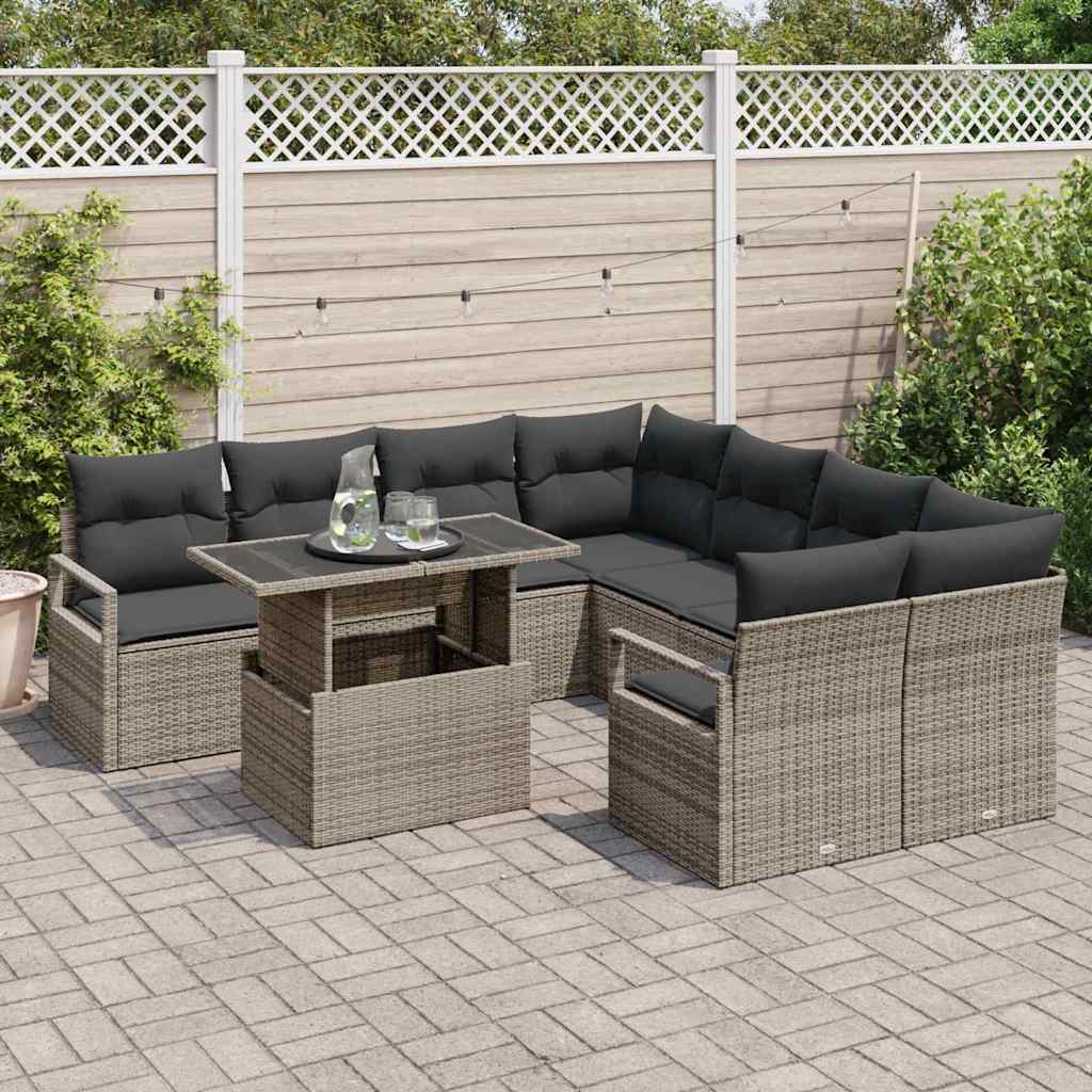 Tuin Sofa Set 9 st 8-Aantal zitplaatsen Grijs poly rattan