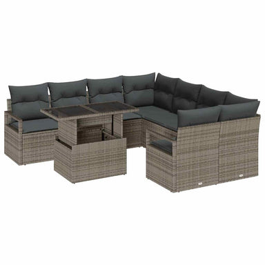 Tuin Sofa Set 9 st 8-Aantal zitplaatsen Grijs poly rattan