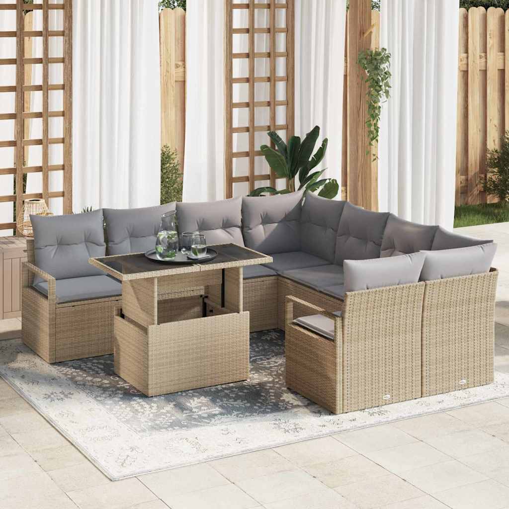 Tuin Sofa Set 9 st 8-Aantal zitplaatsen Beige en Licht Grijs