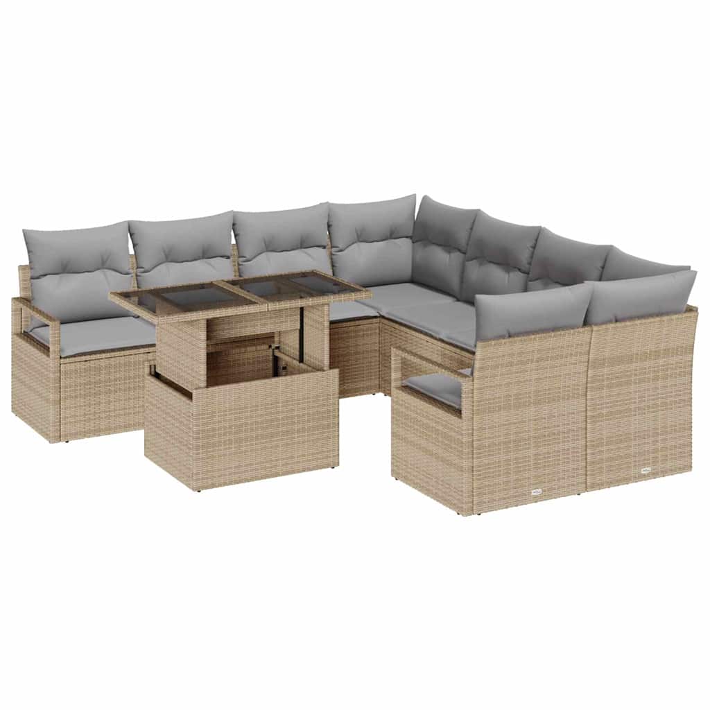 Tuin Sofa Set 9 st 8-Aantal zitplaatsen Beige en Licht Grijs