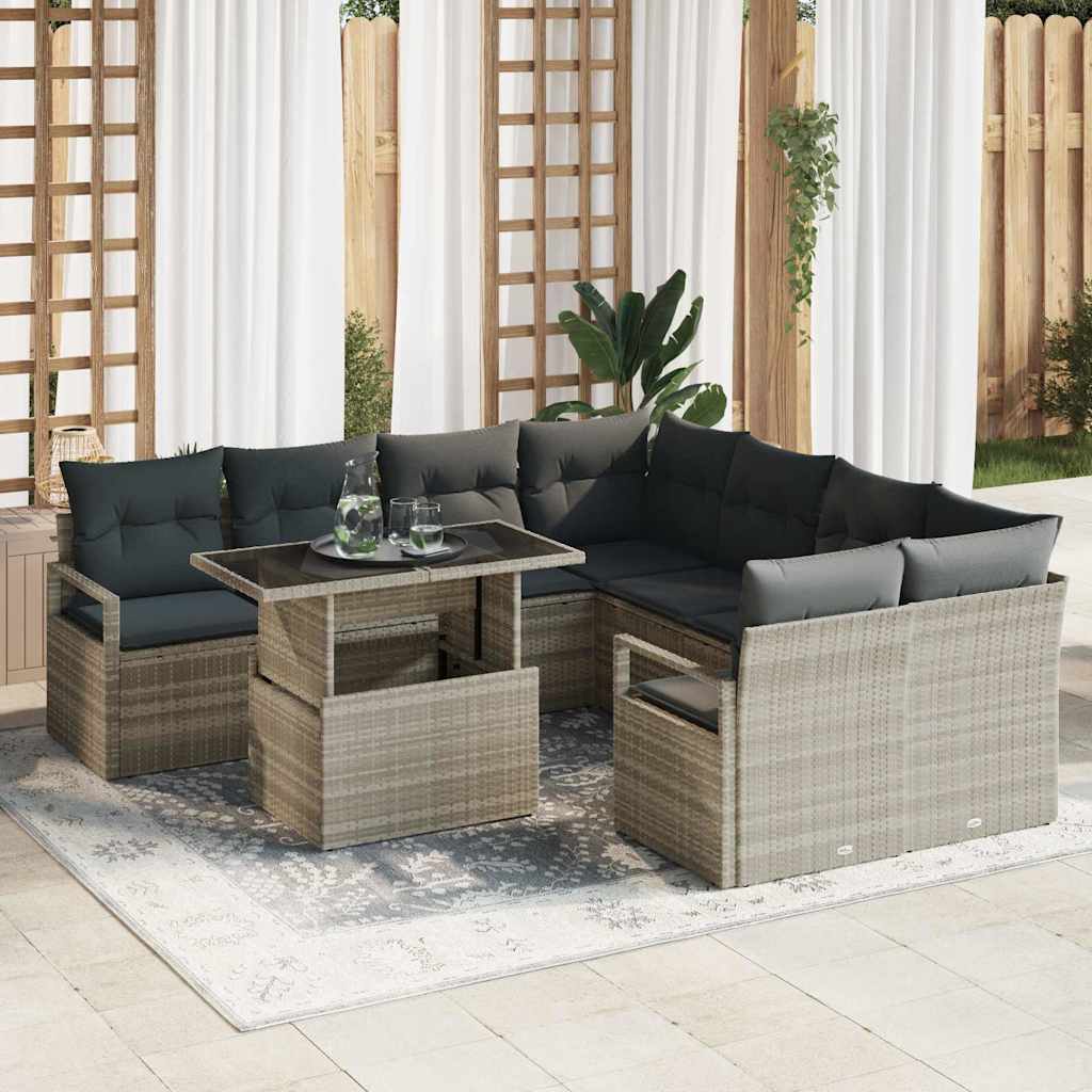 Tuin Sofa Set 9 st 8-Aantal zitplaatsen Lichtgrijs poly rattan