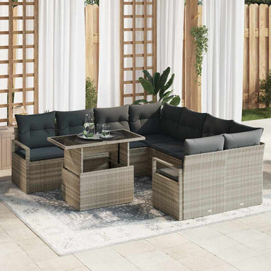 Tuin Sofa Set 9 st 8-Aantal zitplaatsen Lichtgrijs poly rattan