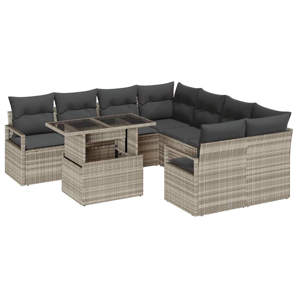 Tuin Sofa Set 9 st 8-Aantal zitplaatsen Lichtgrijs poly rattan