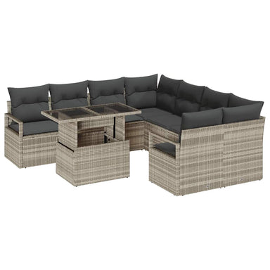Tuin Sofa Set 9 st 8-Aantal zitplaatsen Lichtgrijs poly rattan