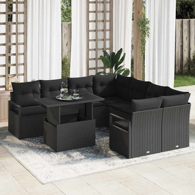 Tuin Sofa Set 9 st 8-Aantal zitplaatsen Zwart poly rattan